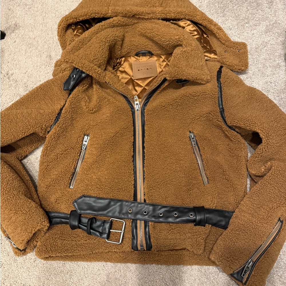 Bland NYC Brown Sherpa Jacket with Removable Hood